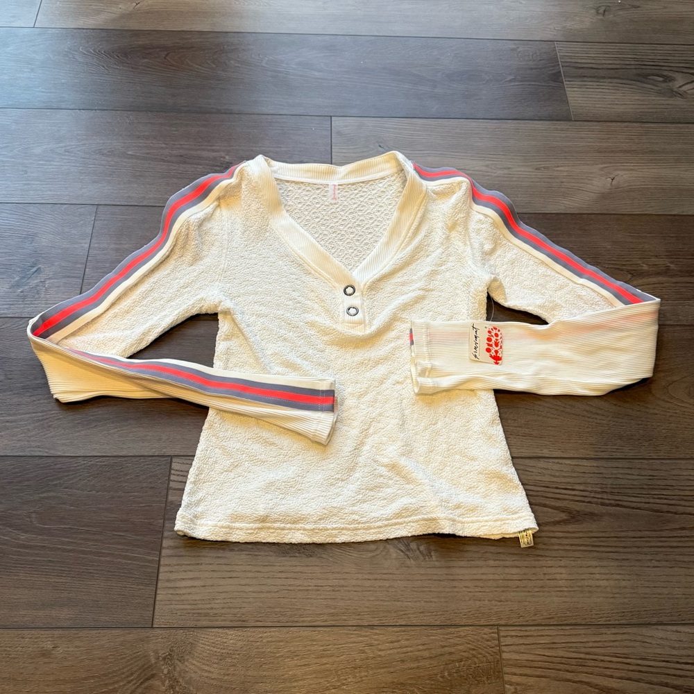 FP Movement by Free People Ivory Long Sleeve Henley with Stripe Detail